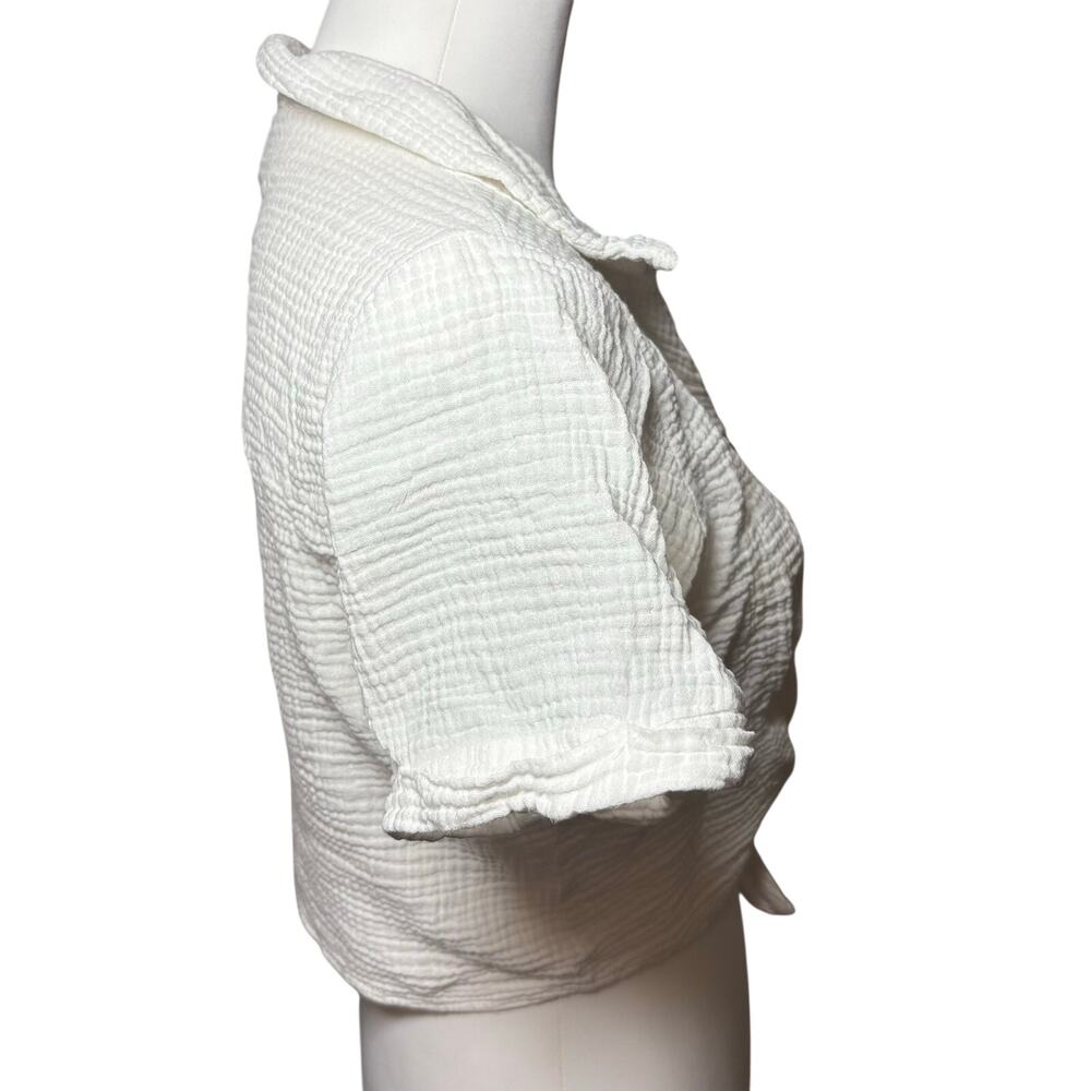 Kirious Los Angeles White 100% Cotton Gauze Tie Front Button-Up Beach Blouse - Picture 3 of 9